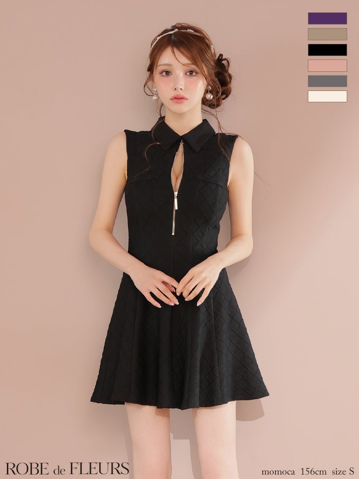 ROBE de FLEURS ローブドフルール 襟付きシンプルラメフレアミニキャバドレス fm4212