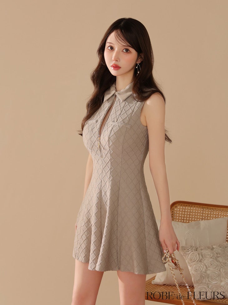 ROBE de FLEURS ローブドフルール 襟付きシンプルラメフレアミニキャバドレス fm4212
