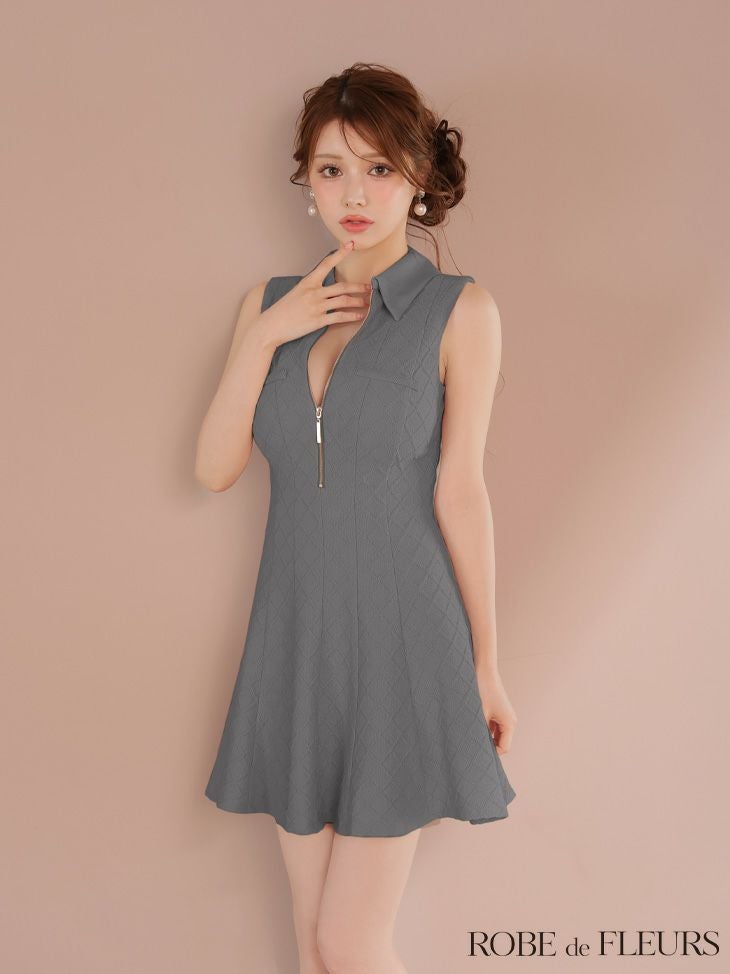 ROBE de FLEURS ローブドフルール 襟付きシンプルラメフレアミニキャバドレス fm4212