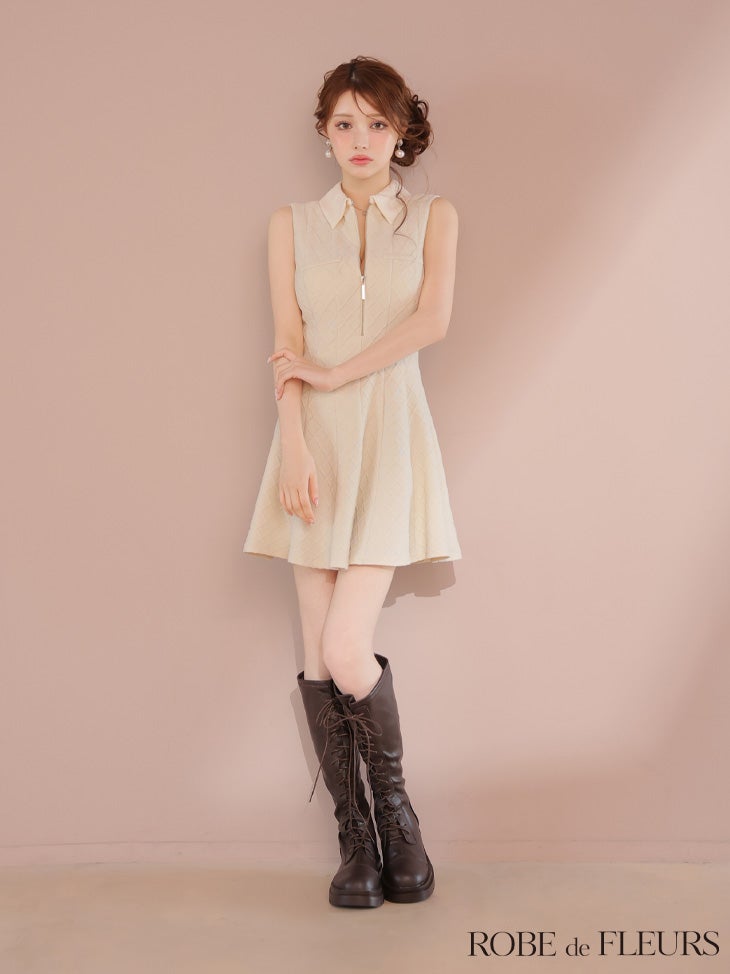 ROBE de FLEURS ローブドフルール 襟付きシンプルラメフレアミニキャバドレス fm4212