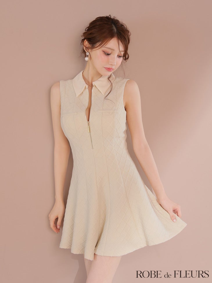 ROBE de FLEURS ローブドフルール 襟付きシンプルラメフレアミニキャバドレス fm4212