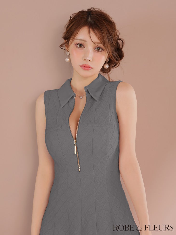 ROBE de FLEURS ローブドフルール 襟付きシンプルラメフレアミニキャバドレス fm4212