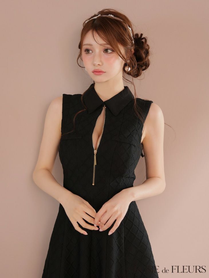 ROBE de FLEURS ローブドフルール 襟付きシンプルラメフレアミニキャバドレス fm4212