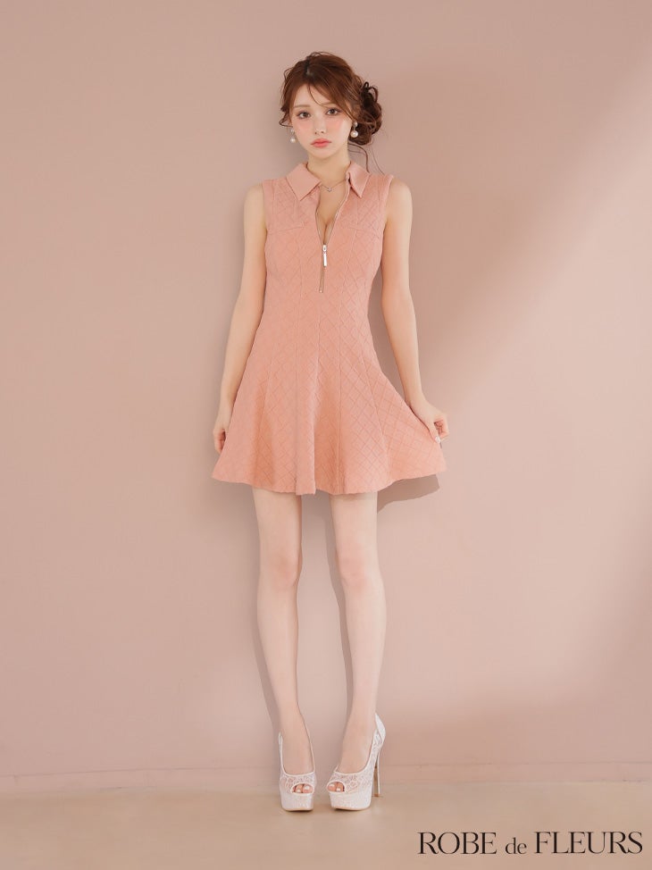 ROBE de FLEURS ローブドフルール 襟付きシンプルラメフレアミニキャバドレス fm4212