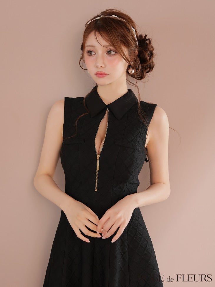 ROBE de FLEURS ローブドフルール 襟付きシンプルラメフレアミニキャバドレス fm4212