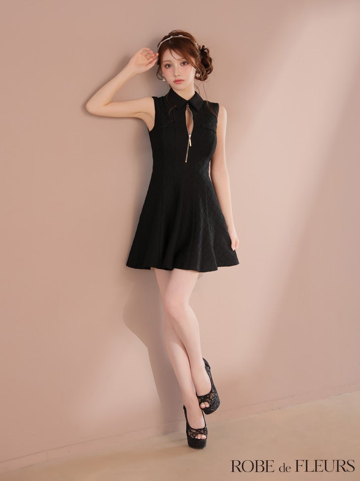 ROBE de FLEURS ローブドフルール 襟付きシンプルラメフレアミニキャバドレス fm4212