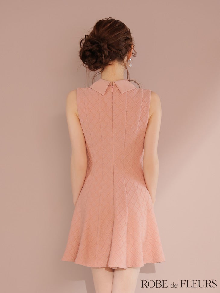 ROBE de FLEURS ローブドフルール 襟付きシンプルラメフレアミニキャバドレス fm4212