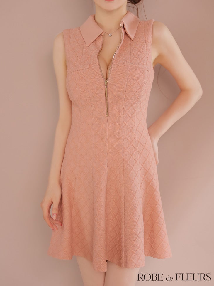 ROBE de FLEURS ローブドフルール 襟付きシンプルラメフレアミニキャバドレス fm4212