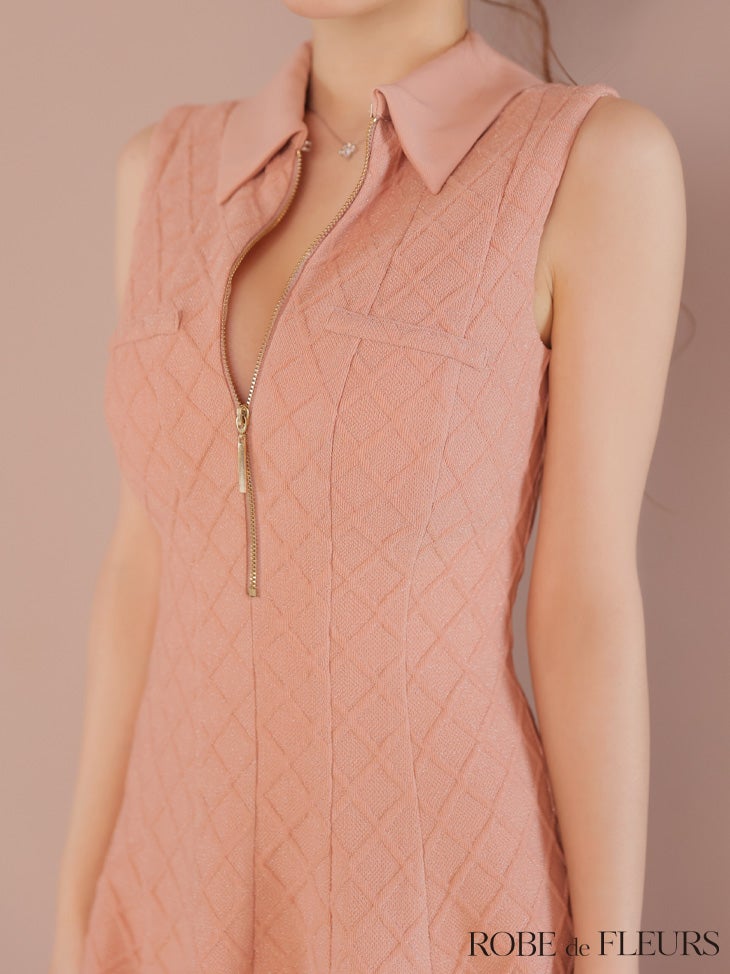 ROBE de FLEURS ローブドフルール 襟付きシンプルラメフレアミニキャバドレス fm4212