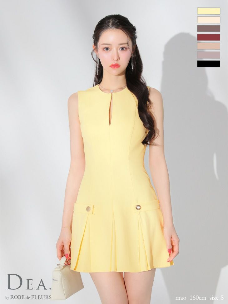 DEA. ディア バイ ローブドフルール グレージュ シンプルサイドベルトモチーフノースリーブプリーツミニキャバドレス de3362-6