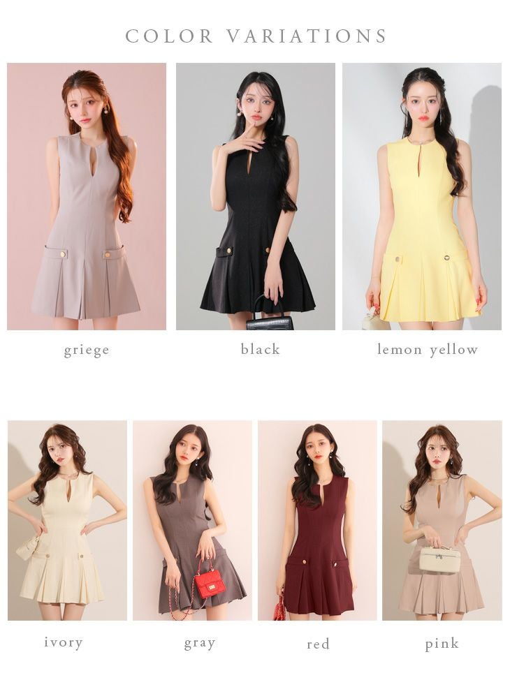 DEA. ディア バイ ローブドフルール グレージュ シンプルサイドベルトモチーフノースリーブプリーツミニキャバドレス de3362-6