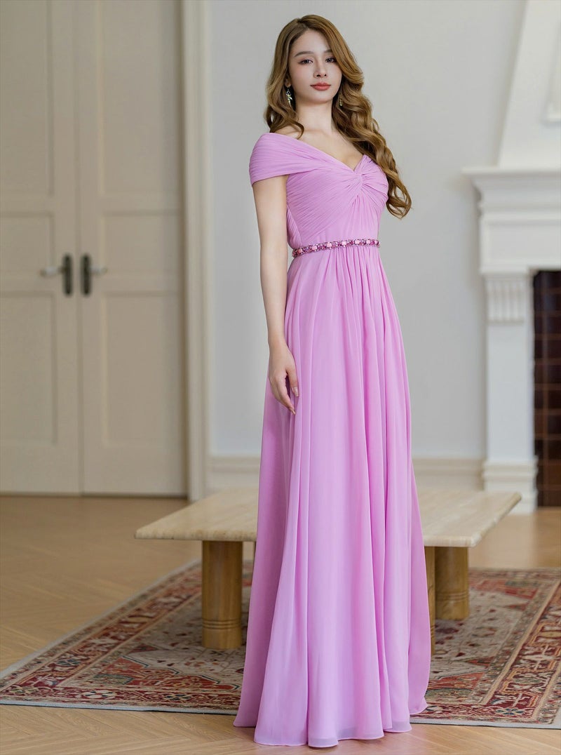 ERUKEI エルケイ シフォン・ビジュー・シンプル・Aライン・ロングドレス ek-s36105