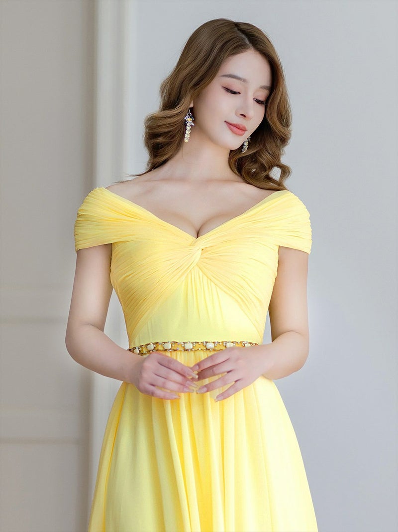 ERUKEI エルケイ シフォン・ビジュー・シンプル・Aライン・ロングドレス ek-s36105