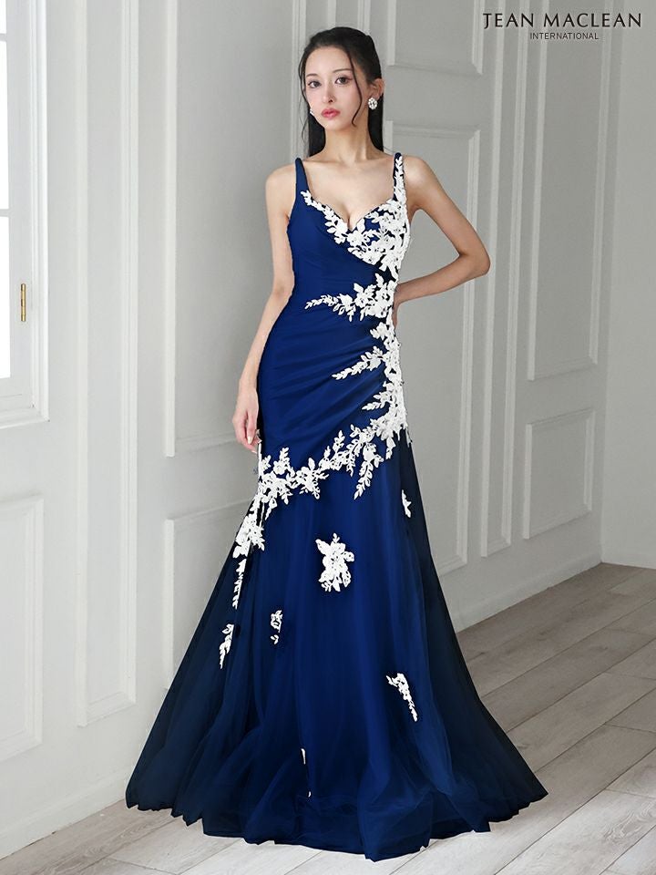JEAN MACLEAN ジャンマクレーン バイカラー/アシンメトリーフラワー刺繍/マーメイド/タイト ロングドレス ja51882-c