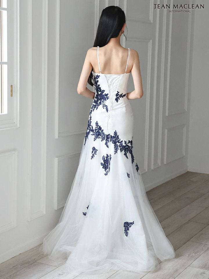 JEAN MACLEAN ジャンマクレーン バイカラー/アシンメトリーフラワー刺繍/マーメイド/タイト ロングドレス ja51882-c