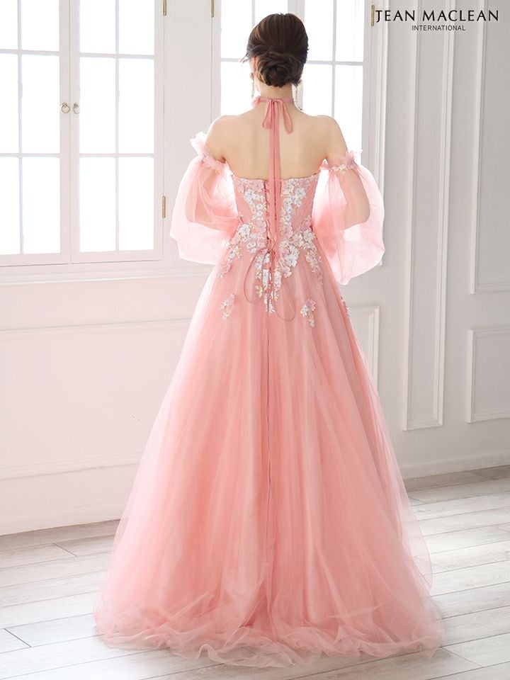 JEAN MACLEAN ジャンマクレーン ロングスリーブ/フラワーモチーフチョーカー付き/花柄刺繍/姫/ロングドレス ja51885-c