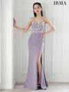 IRMA イルマ シルバークリスタルビジュー/カットアウト/スリット入り/タイト ロングドレス ir51875-c