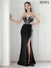 IRMA イルマ シルバークリスタルビジュー/カットアウト/スリット入り/タイト ロングドレス ir51875-c