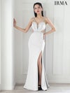 IRMA イルマ シルバークリスタルビジュー/カットアウト/スリット入り/タイト ロングドレス ir51875-c