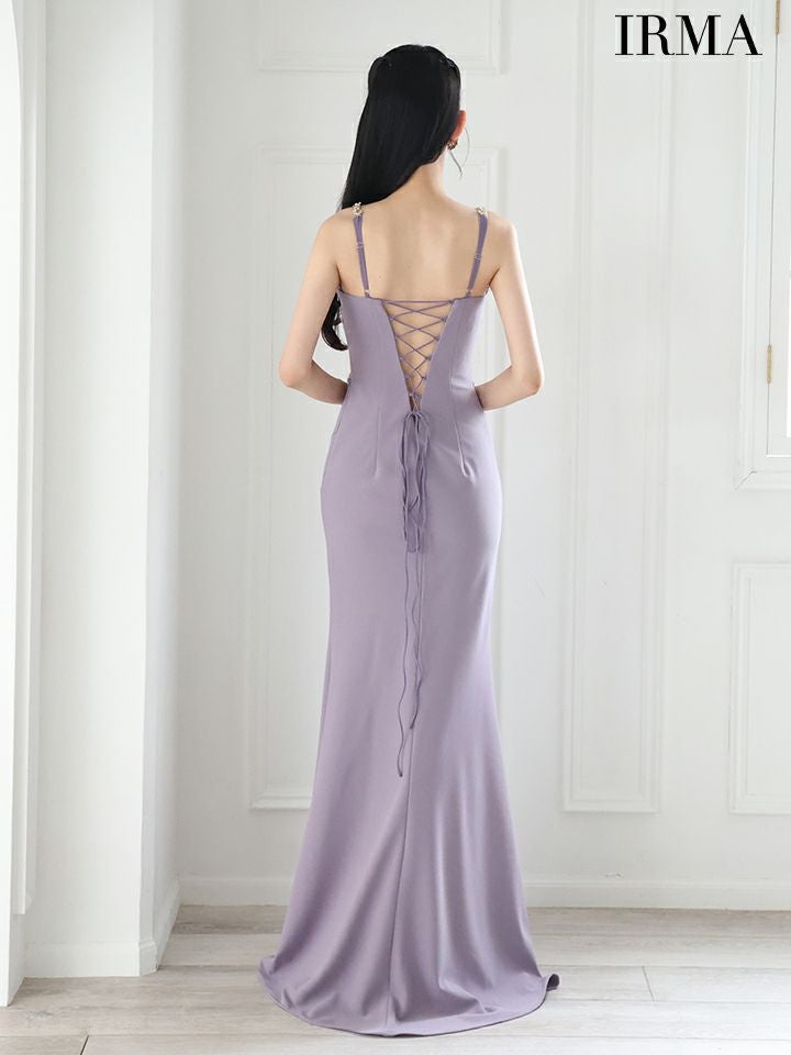 IRMA イルマ シルバークリスタルビジュー/カットアウト/スリット入り/タイト ロングドレス ir51875-c