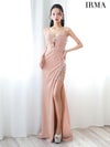 IRMA イルマ リボンデザイン/ビジュー/サイドシアー/ラメニット/タイト ロングドレス ir51876-c