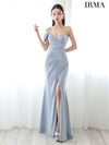 IRMA イルマ ワンオフショル/ワンカラー/シンプル/タックデザイン/スリット入り/タイト ロングドレス ir55084-c