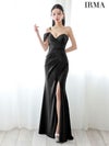 IRMA イルマ ワンオフショル/ワンカラー/シンプル/タックデザイン/スリット入り/タイト ロングドレス ir55084-c