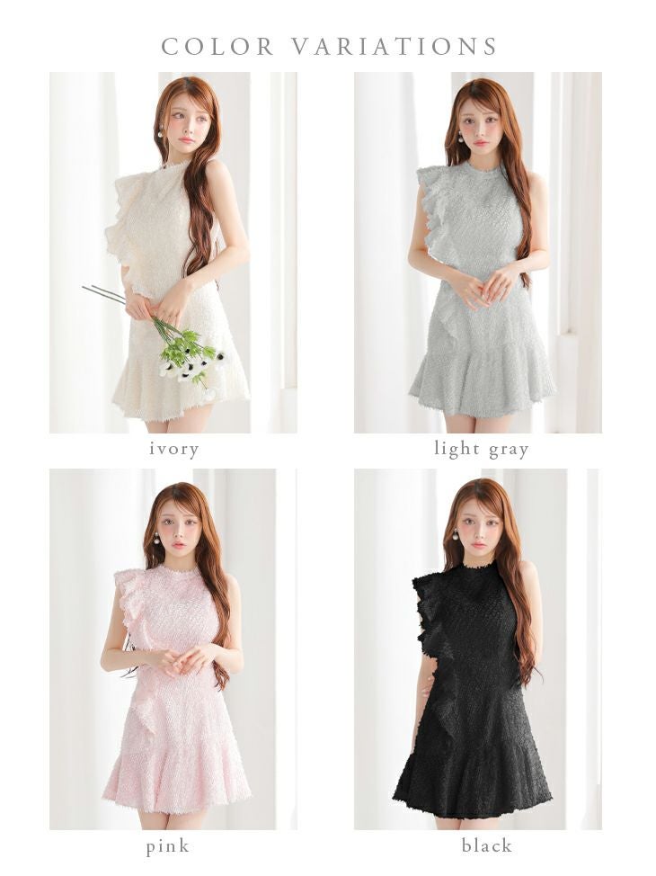 DEA. ディア バイ ローブドフルール フリンジフリルハイネックフレアミニキャバドレス de4127-c