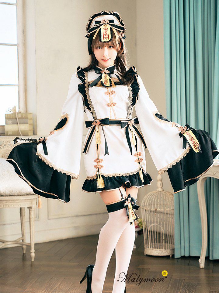 【7点セット】Malymoon マリームーン フハニーリボンロリータキョンシー [ブルー/ホワイト] mlcs2510290