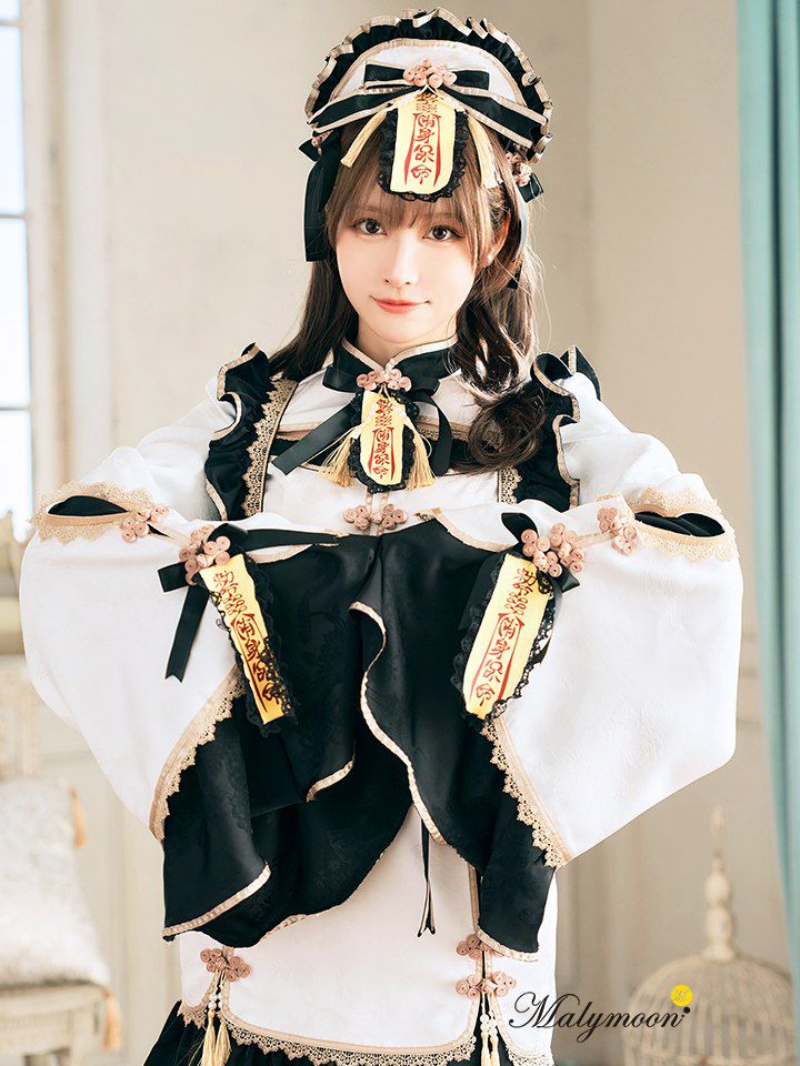 【7点セット】Malymoon マリームーン フハニーリボンロリータキョンシー [ブルー/ホワイト] mlcs2510290