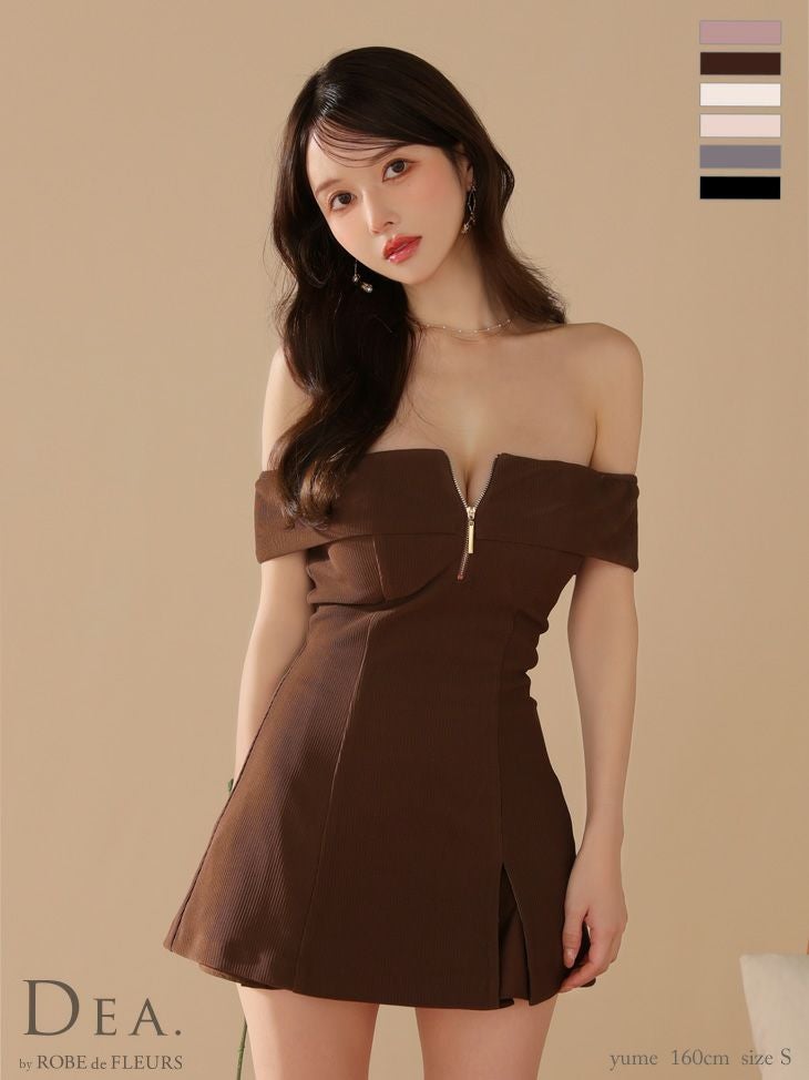 DEA. ディア バイ ローブドフルール バストジップオフショルセットアップフレアミニキャバドレス de4217-c