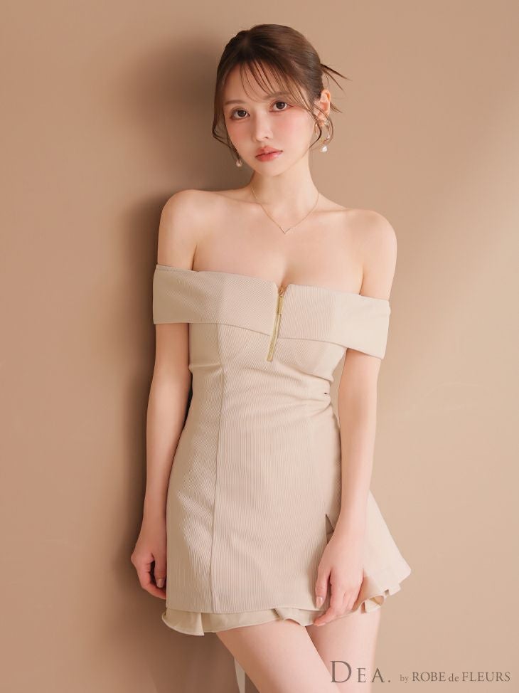 DEA. ディア バイ ローブドフルール バストジップオフショルセットアップフレアミニキャバドレス de4217-c