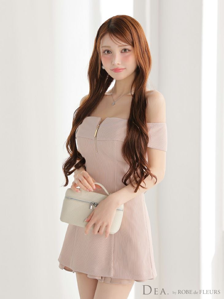 DEA. ディア バイ ローブドフルール バストジップオフショルセットアップフレアミニキャバドレス de4217-c