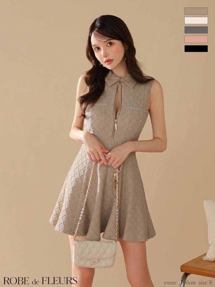 ROBE de FLEURS ローブドフルール 襟付きシンプルラメフレアミニキャバドレス fm4212-c