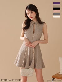 ROBE de FLEURS ローブドフルール 襟付きシンプルラメフレアミニキャバドレス fm4212-c