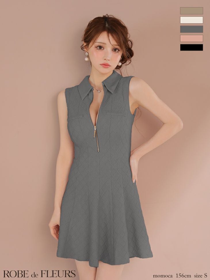 ROBE de FLEURS ローブドフルール 襟付きシンプルラメフレアミニキャバドレス fm4212-c