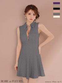 ROBE de FLEURS ローブドフルール 襟付きシンプルラメフレアミニキャバドレス fm4212-c