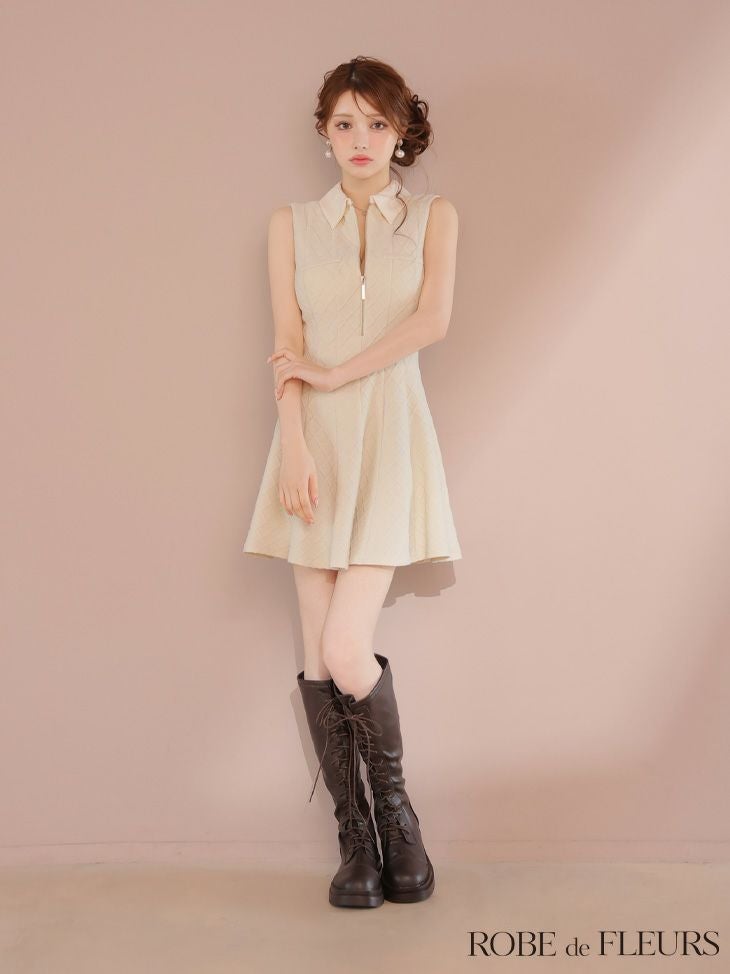 ROBE de FLEURS ローブドフルール 襟付きシンプルラメフレアミニキャバドレス fm4212-c