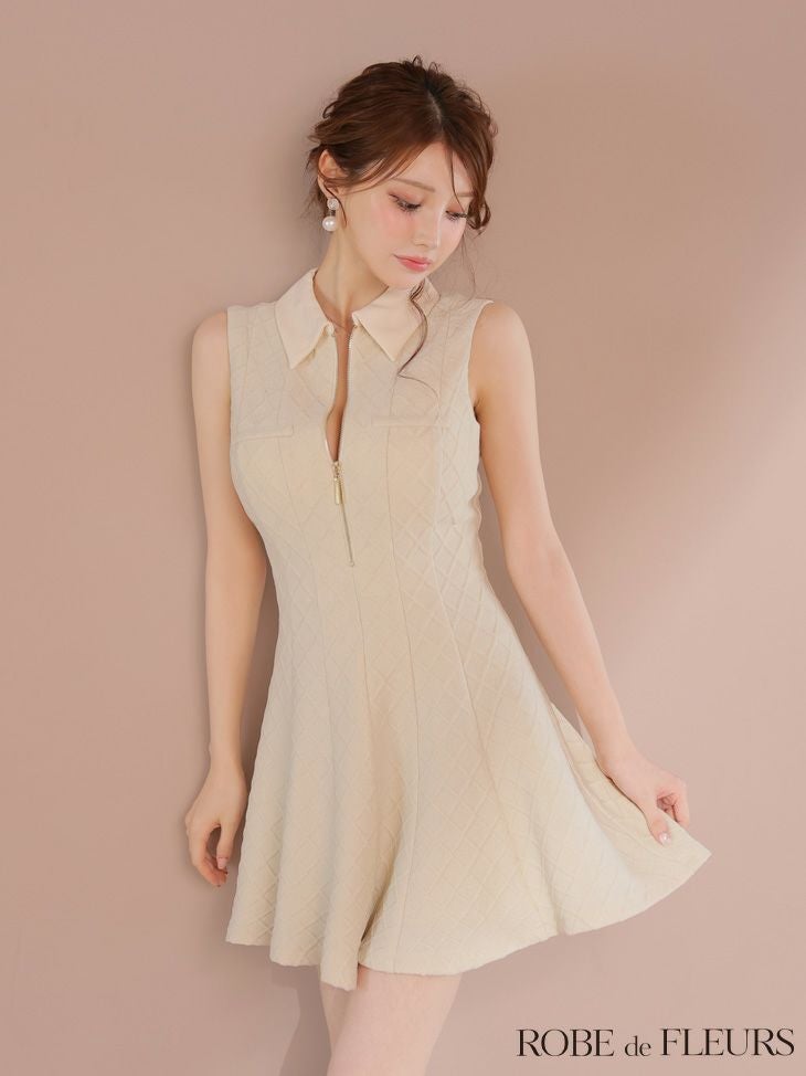 ROBE de FLEURS ローブドフルール 襟付きシンプルラメフレアミニキャバドレス fm4212-c