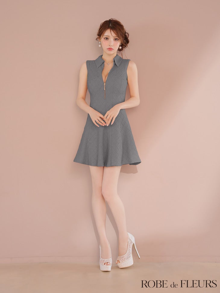 ROBE de FLEURS ローブドフルール 襟付きシンプルラメフレアミニキャバドレス fm4212-c
