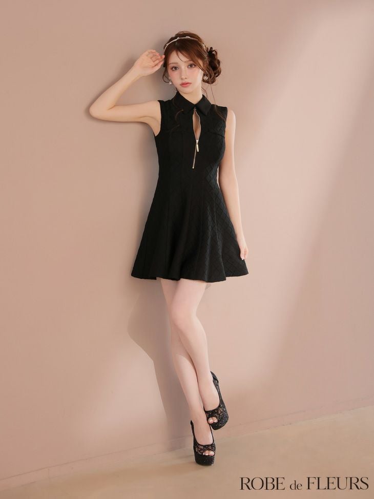 ROBE de FLEURS ローブドフルール 襟付きシンプルラメフレアミニキャバドレス fm4212-c