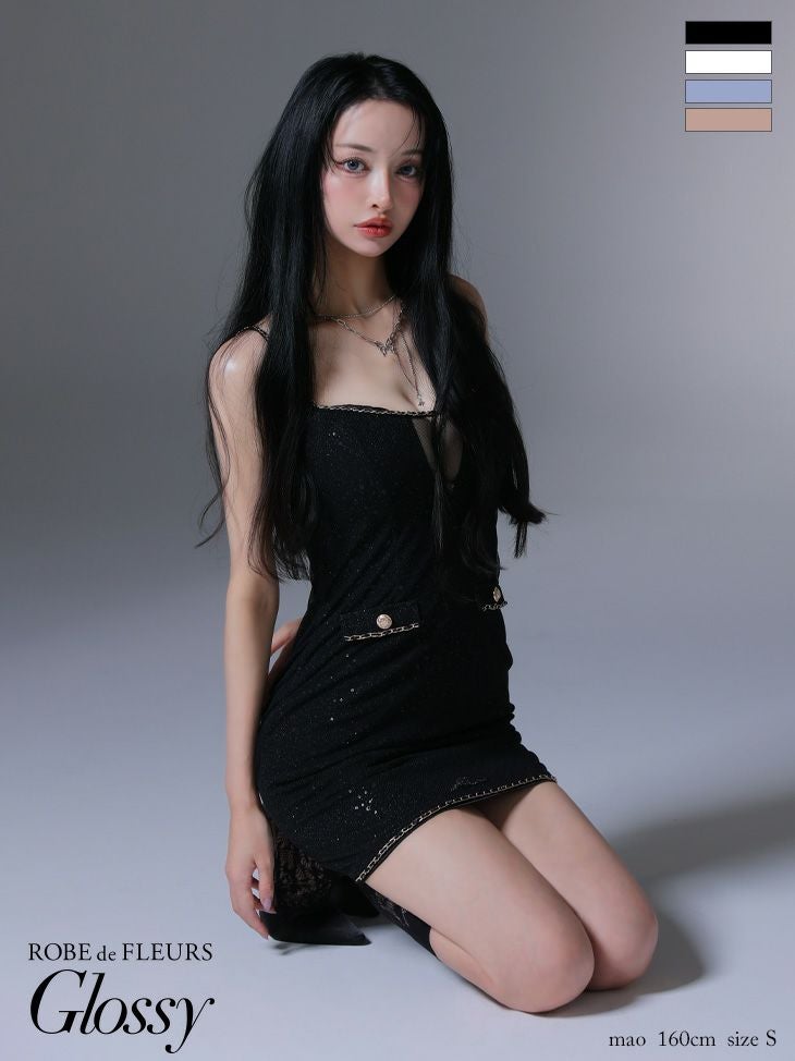 Glossy ローブドフルールグロッシー ラメチュールバストカットキャミミニキャバドレス gl3940