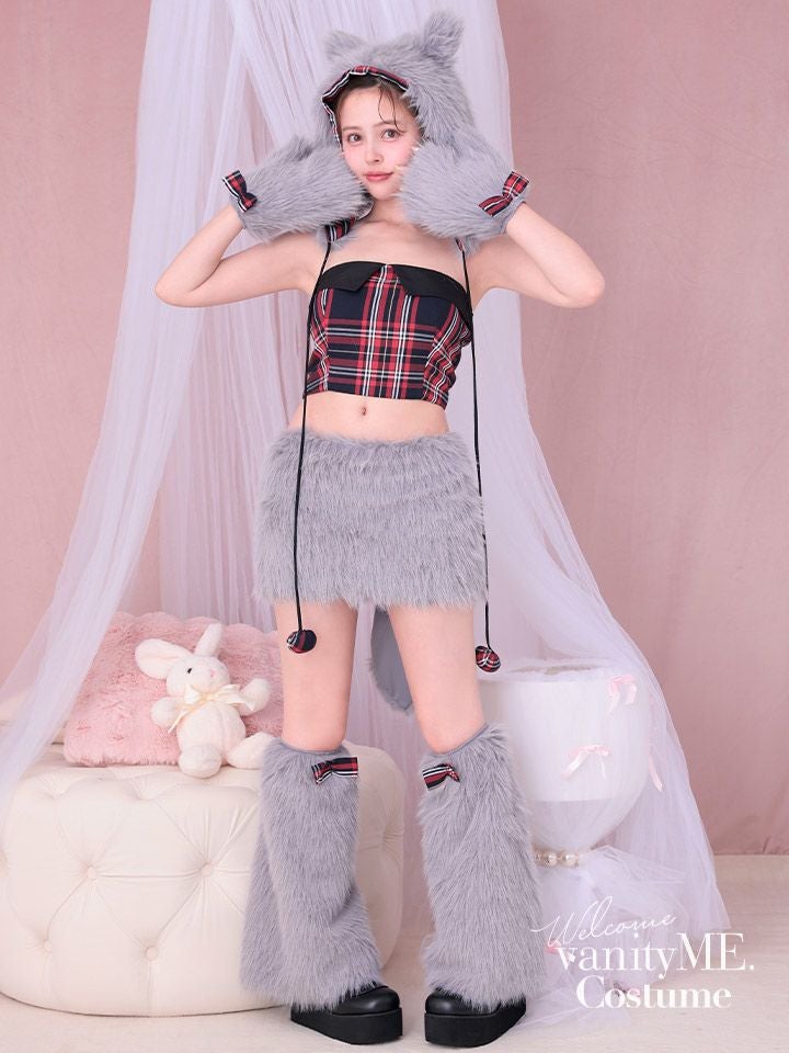 【6点セット】Fluffy Tartan Wolf フラッフィー タータン ウルフ グレー vcsot-23988