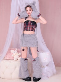 【6点セット】Fluffy Tartan Wolf フラッフィー タータン ウルフ グレー vcsot-23988