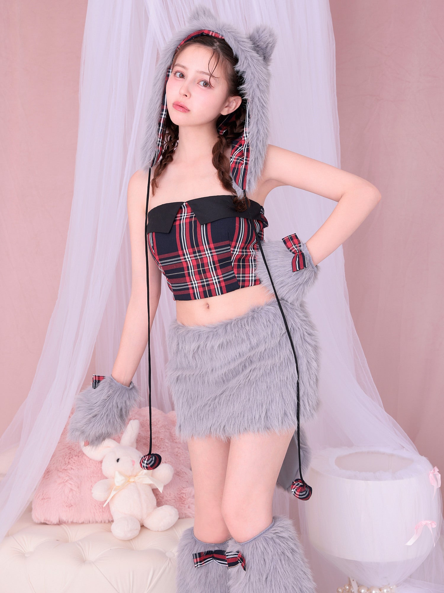 【6点セット】Fluffy Tartan Wolf フラッフィー タータン ウルフ グレー vcsot-23988