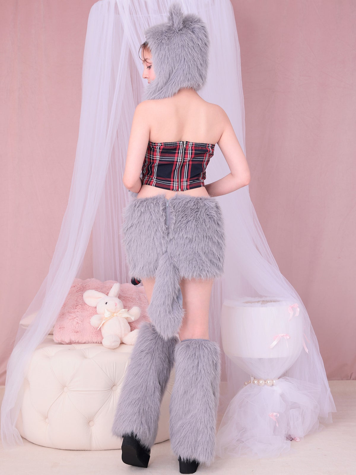 【6点セット】Fluffy Tartan Wolf フラッフィー タータン ウルフ グレー vcsot-23988