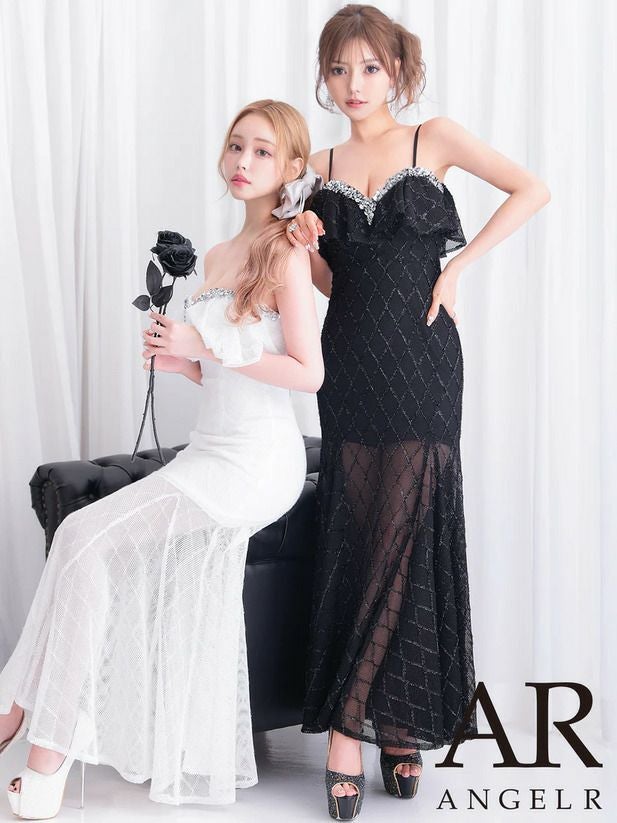 AngelR エンジェルアール バストフリルベアトップメッシュビジュータイトロングドレス ar25848-ks