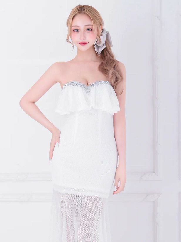 AngelR エンジェルアール バストフリルベアトップメッシュビジュータイトロングドレス ar25848-ks