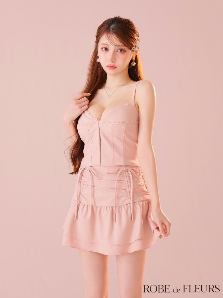 ROBE de FLEURS ローブドフルール フロントボタンサイドリボンセットアップミニキャバドレス fm4305-c