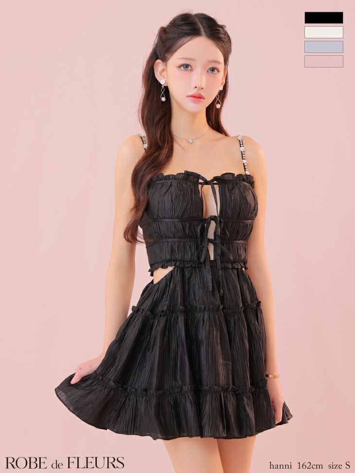 ROBE de FLEURS ローブドフルール シャーリングサテンウエストスリットフレアミニキャバドレス fm3377